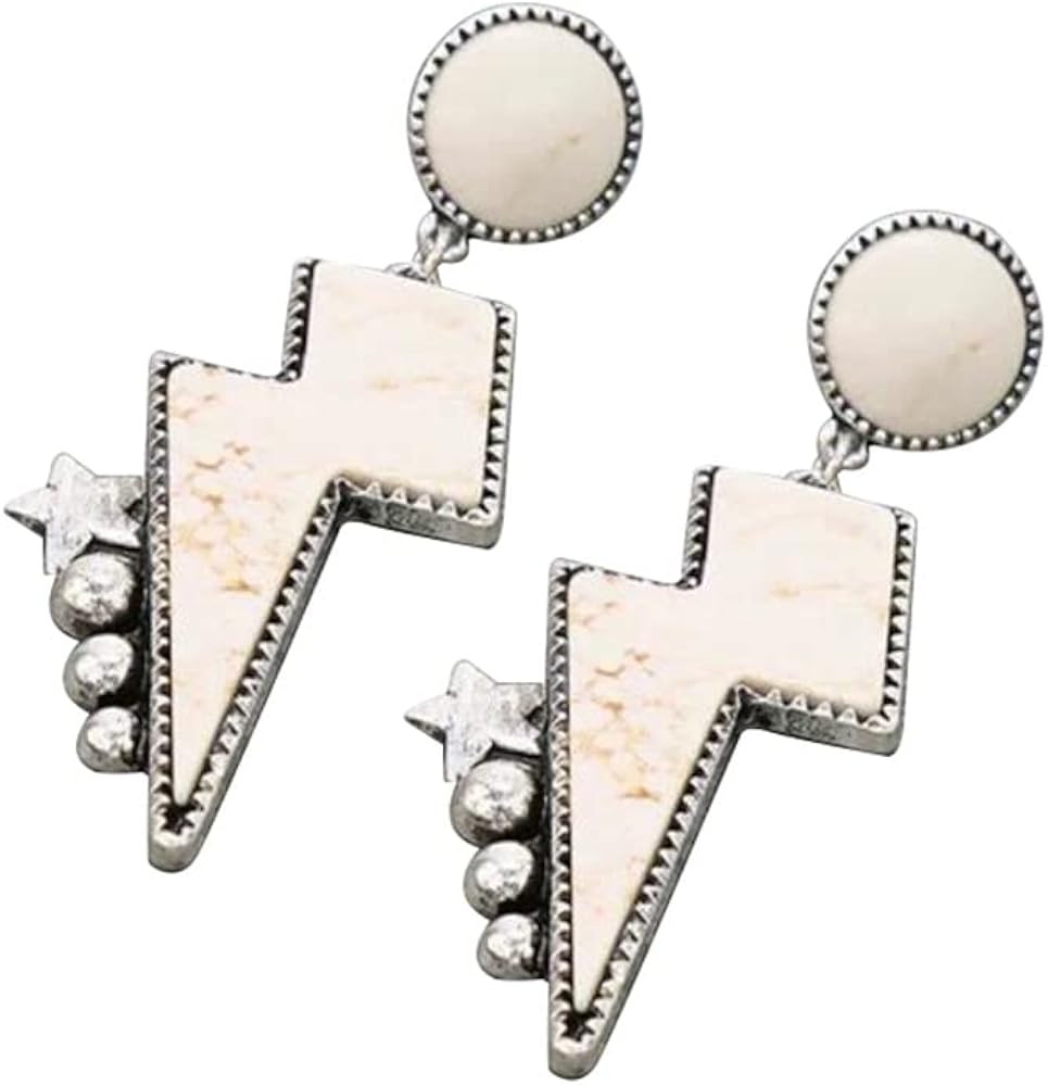 Western Turquoise Lightning Bolt Stud Earrings Natural Green Stone Thunder Flash for Women Girls ... | Amazon (US)