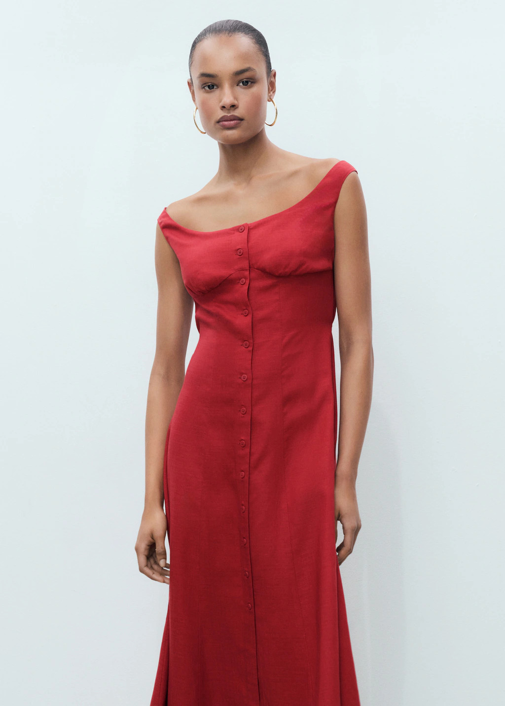 Linen-blend dress with buttons - Women | MANGO USA | Mango (US/MX/AU)