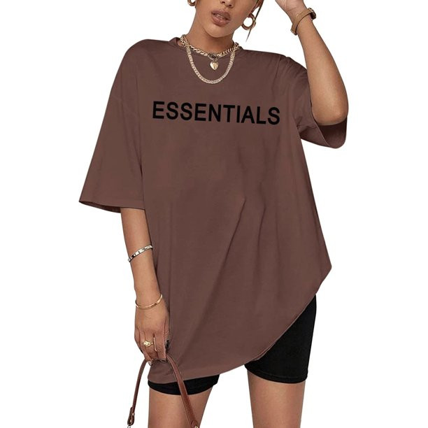 Canis Women Essentials Shirt Short Sleeve Crewneck Oversized T-Shirt Letter Print Tee Top Bouse | Walmart (US)