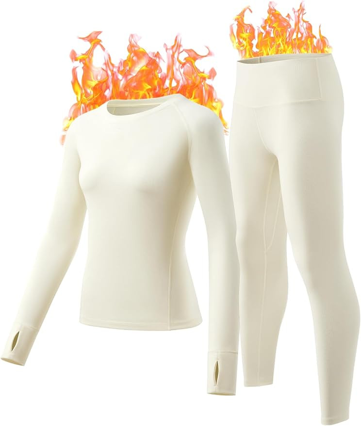 Long Johns for Women Thermal Underwear Soft Fleece Lined Base Layer Set Pajama Set Thermal Top Bo... | Amazon (US)