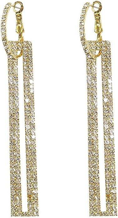 QJLE Geometric Rectangle Cubic Zirconia Rhinestone long Drop Dangle Earrings for women Hypoallerg... | Amazon (US)