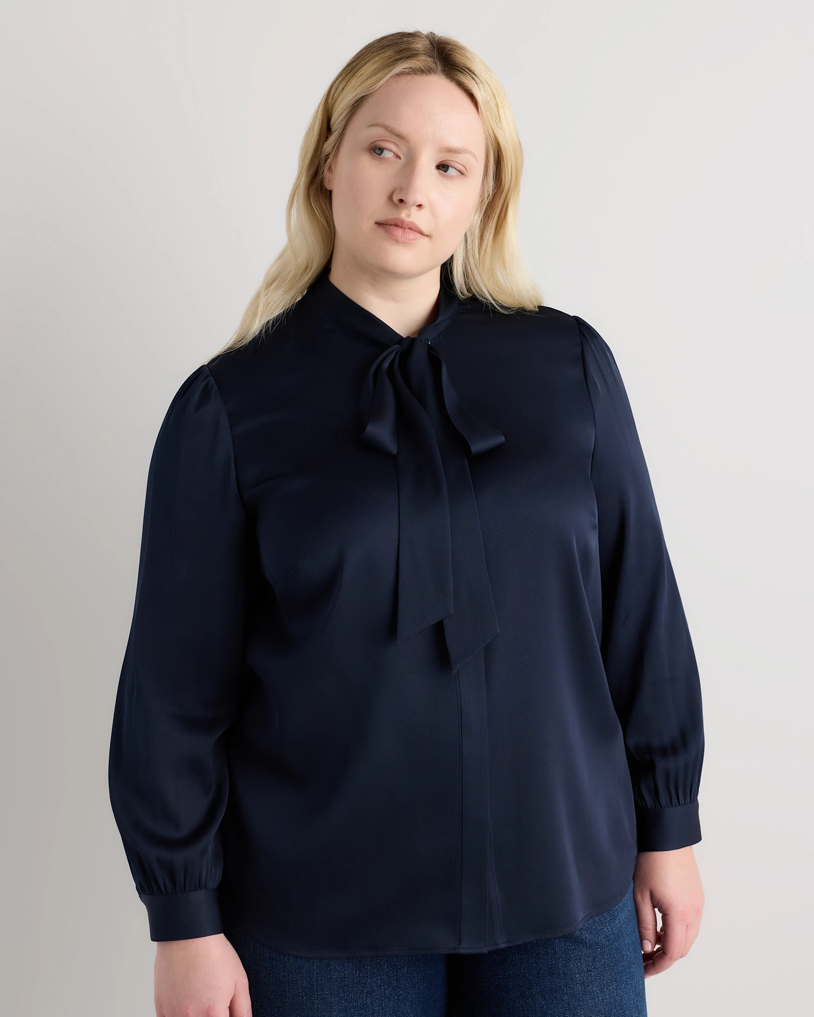 Washable Stretch Silk Tie Neck Blouse | Quince