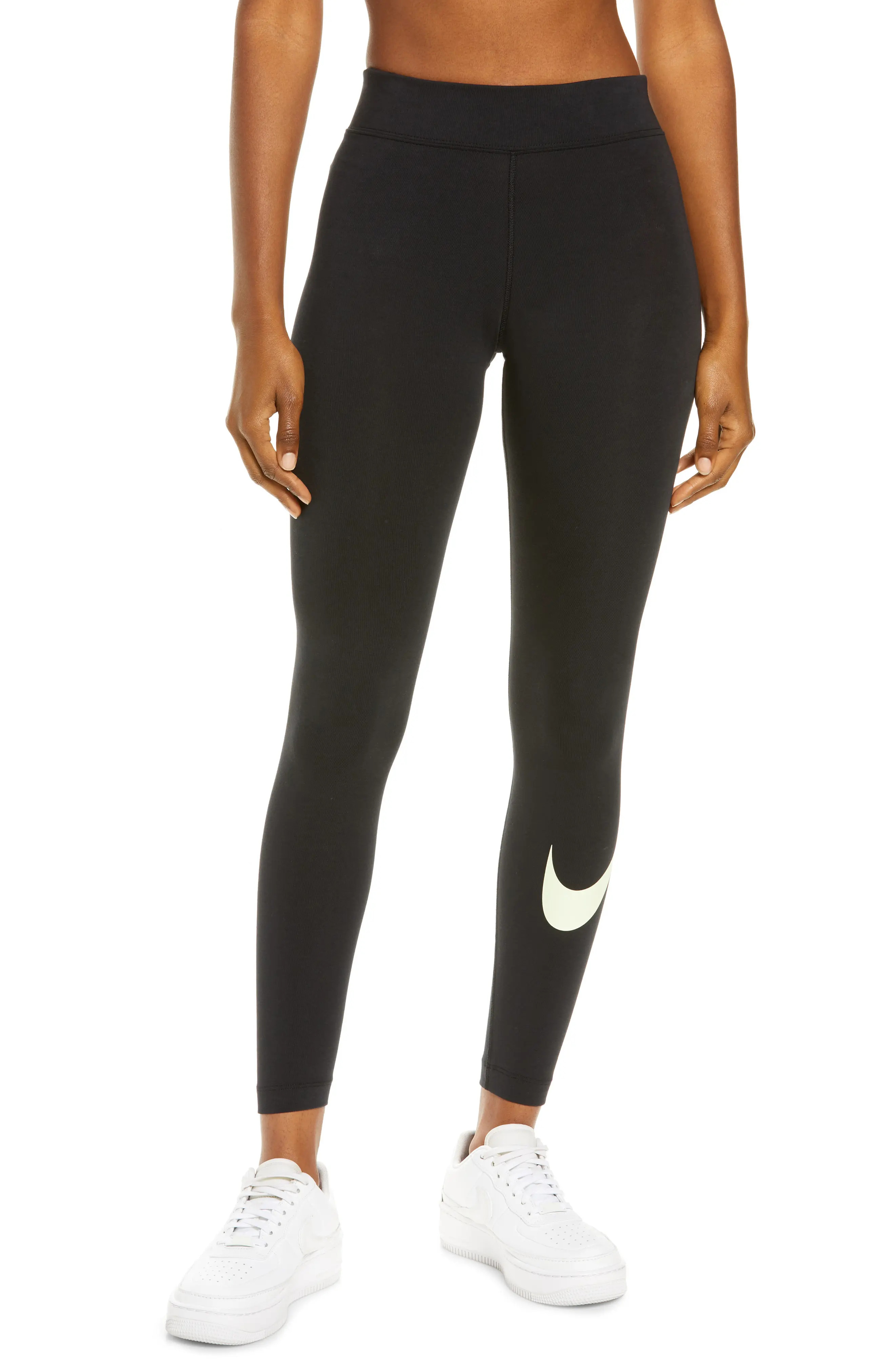 Nike Sportswear Swoosh Leggings in Black/Lime Ice at Nordstrom, Size X-Small | Nordstrom