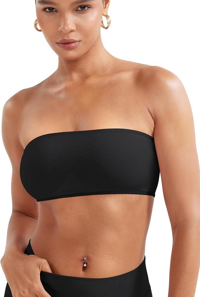 YEOREO Workout Bandeau Bra Non Slip Strapless Sports Bra Open Back Padded Tube Top Gym Yoga Bras | Amazon (US)