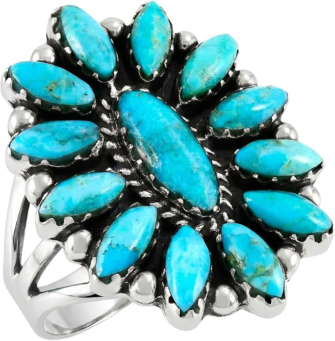 Turquoise Ring Sterling Silver 925 Genuine Gemstones Size 6 to 11 | Amazon (US)