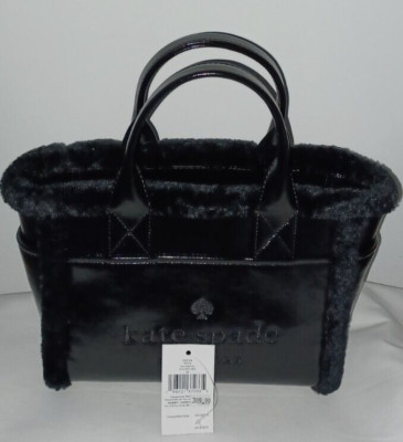 AUTHENTIC KATE SPADE PATENT LEATHER FAUX SHEARLING SATCHEL PURSE ELBOW BAG BLACK | eBay US