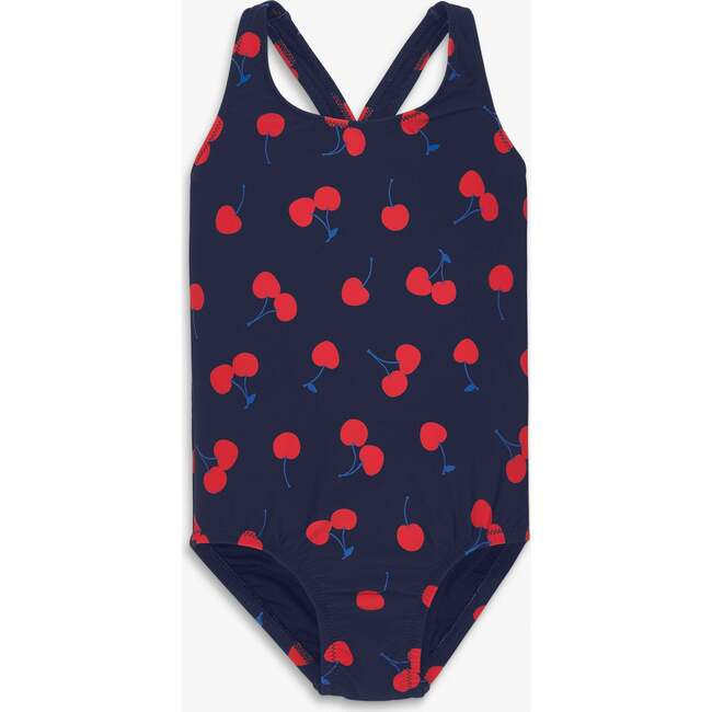 Primary | Kids Tank Top Swimsuit In Cherries, (Navy Blue Size 8-9Y) | Maisonette | Maisonette