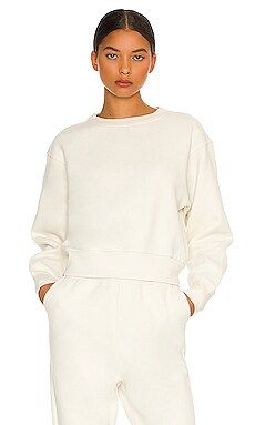 Beyond Yoga WFH Fleece Cropped Crew in Vintage White from Revolve.com | Revolve Clothing (Global)