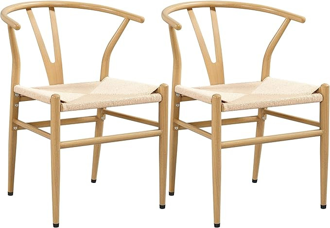 Yaheetech Weave Arm Chair Y-Shaped Backrest Mid-Century Metal Dining Chair Hemp Seat Set of 2, Wo... | Amazon (US)