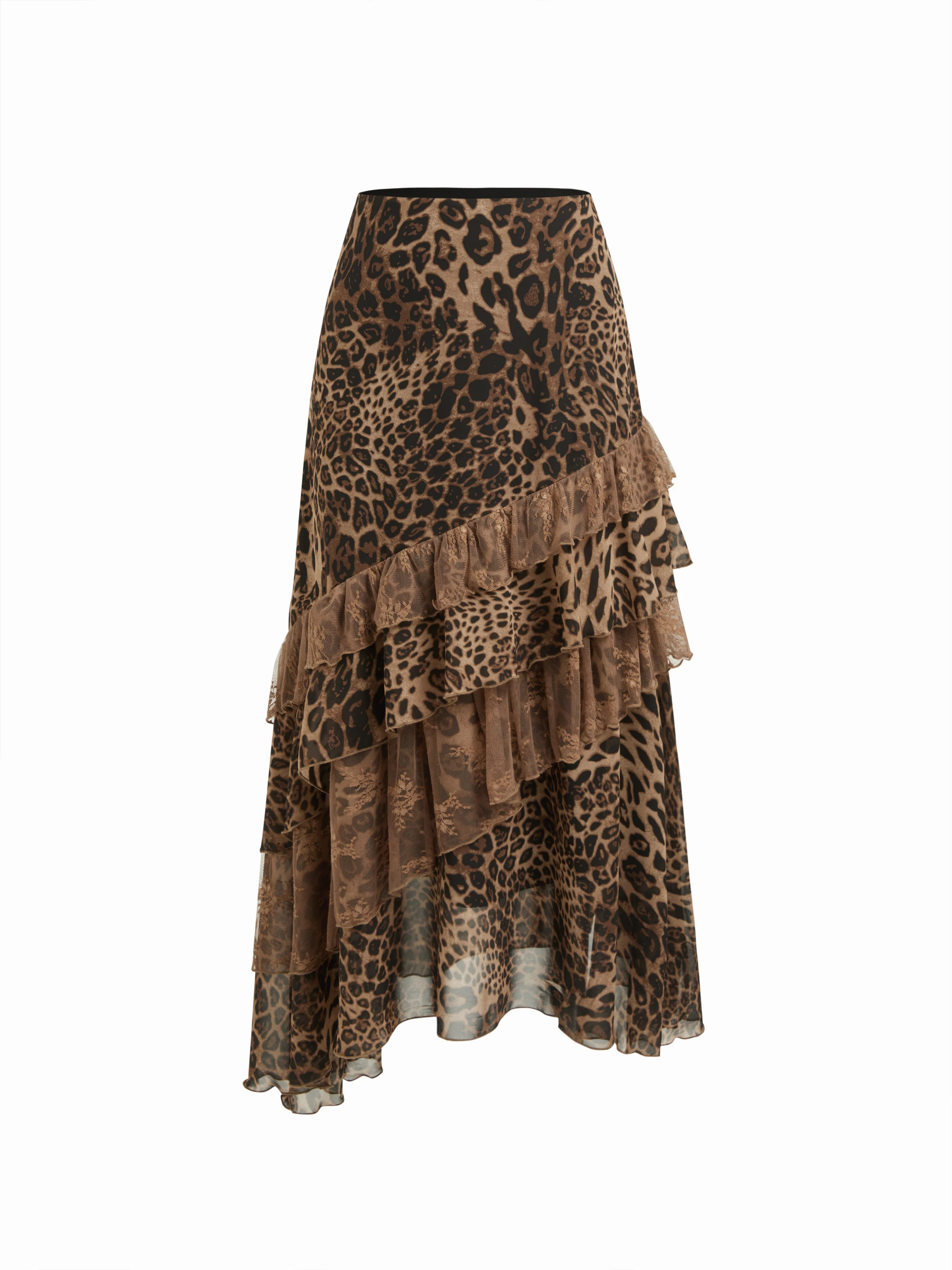 Wuthering Romance Chiffon Chiffon High Rise Leopard Print Layered Maxi Skirt For Music Festival/L... | Cider