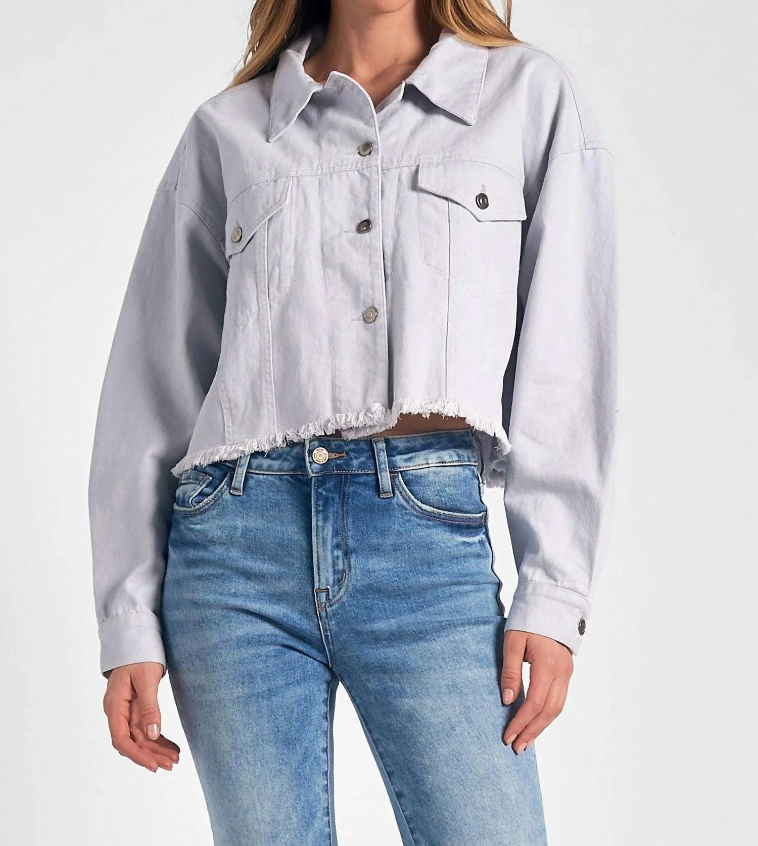 Denim Cropped Jacket In Lilac | Shop Simon