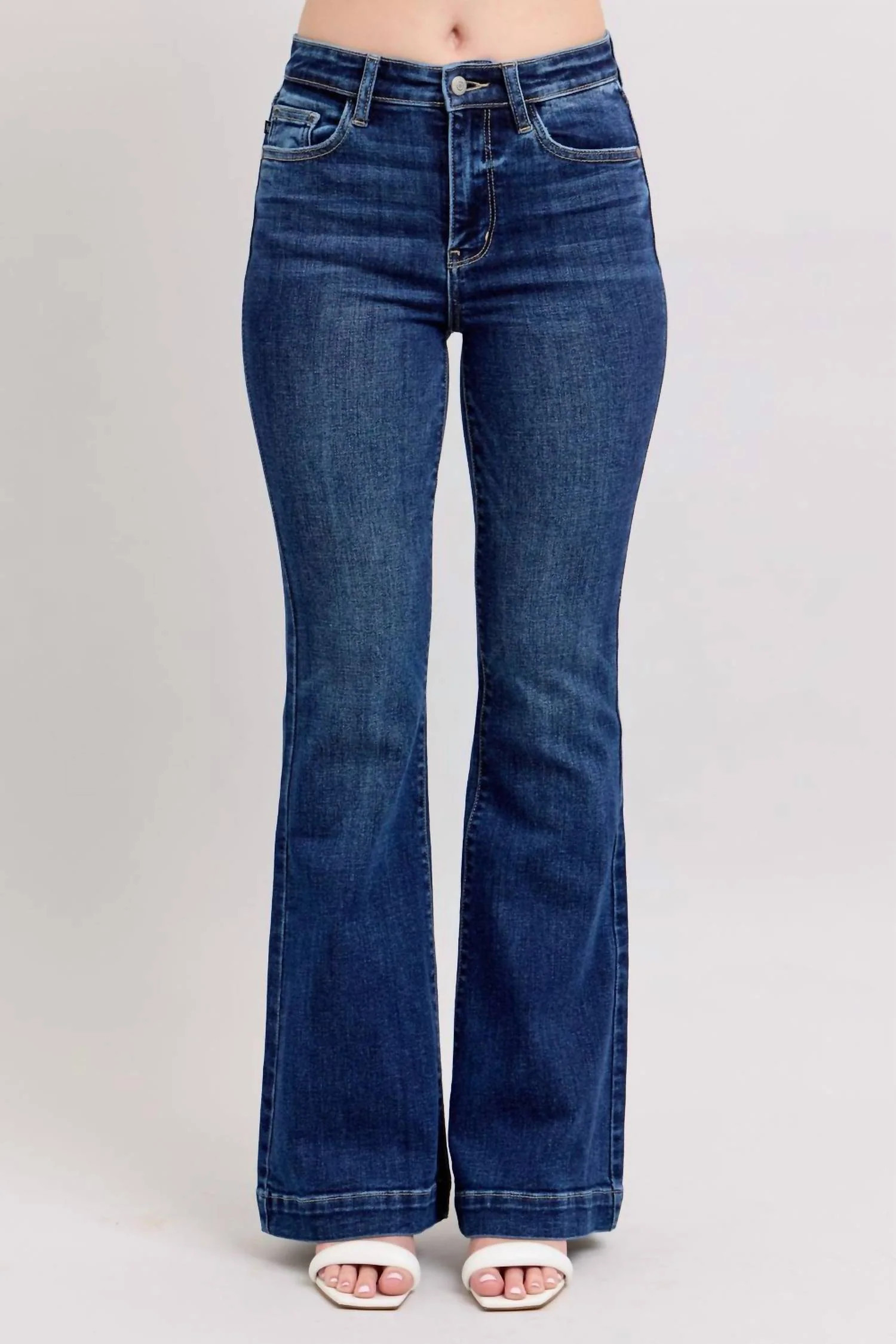 High Waist Trouser Flare Jeans In Medium Wash | Shop Simon