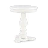 Benjara Transitional Round Molded Top Wooden Side Table with Pedestal Base, White | Amazon (US)