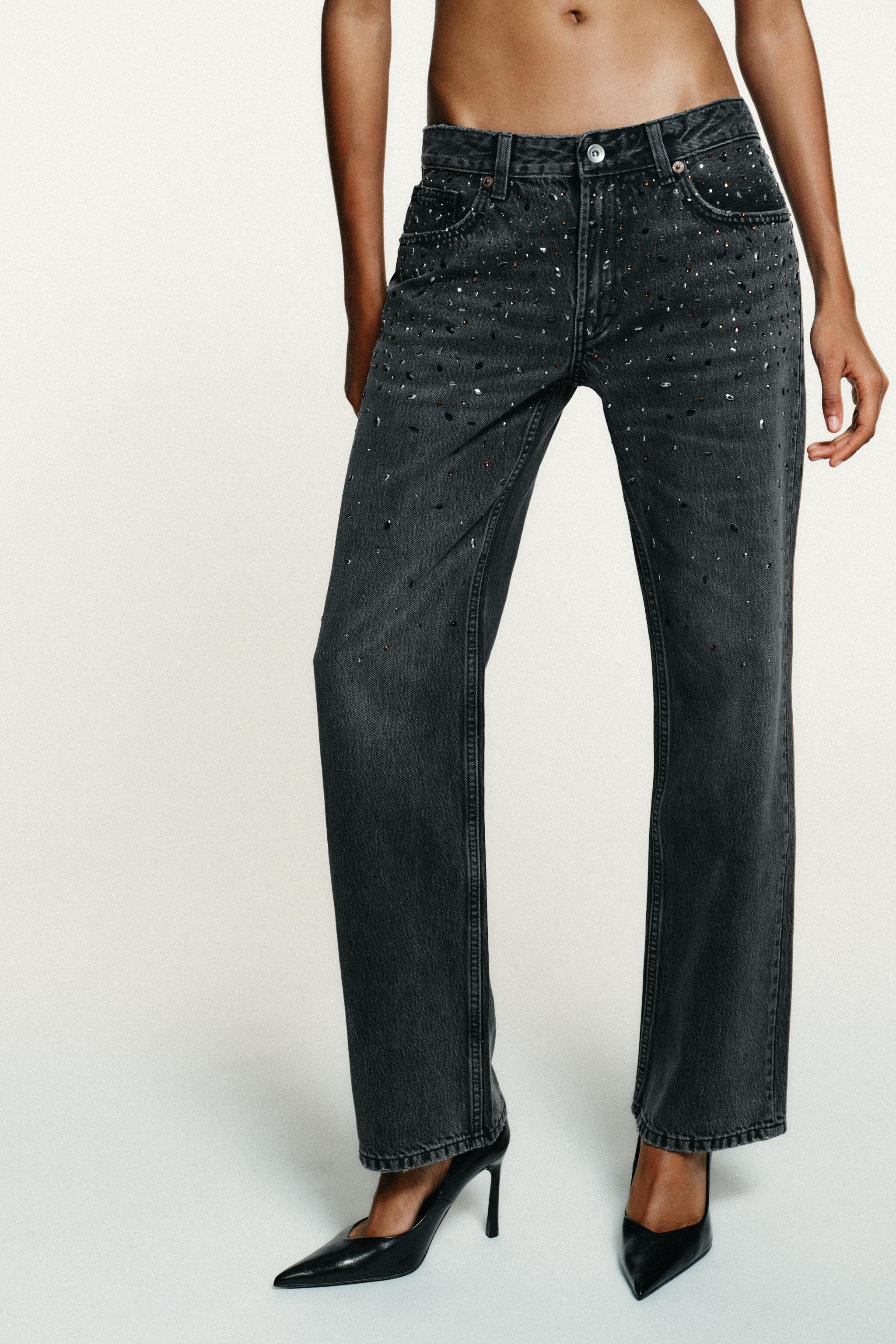 TRF LOW RISE RHINESTONE STRAIGHT JEANS | Zara US