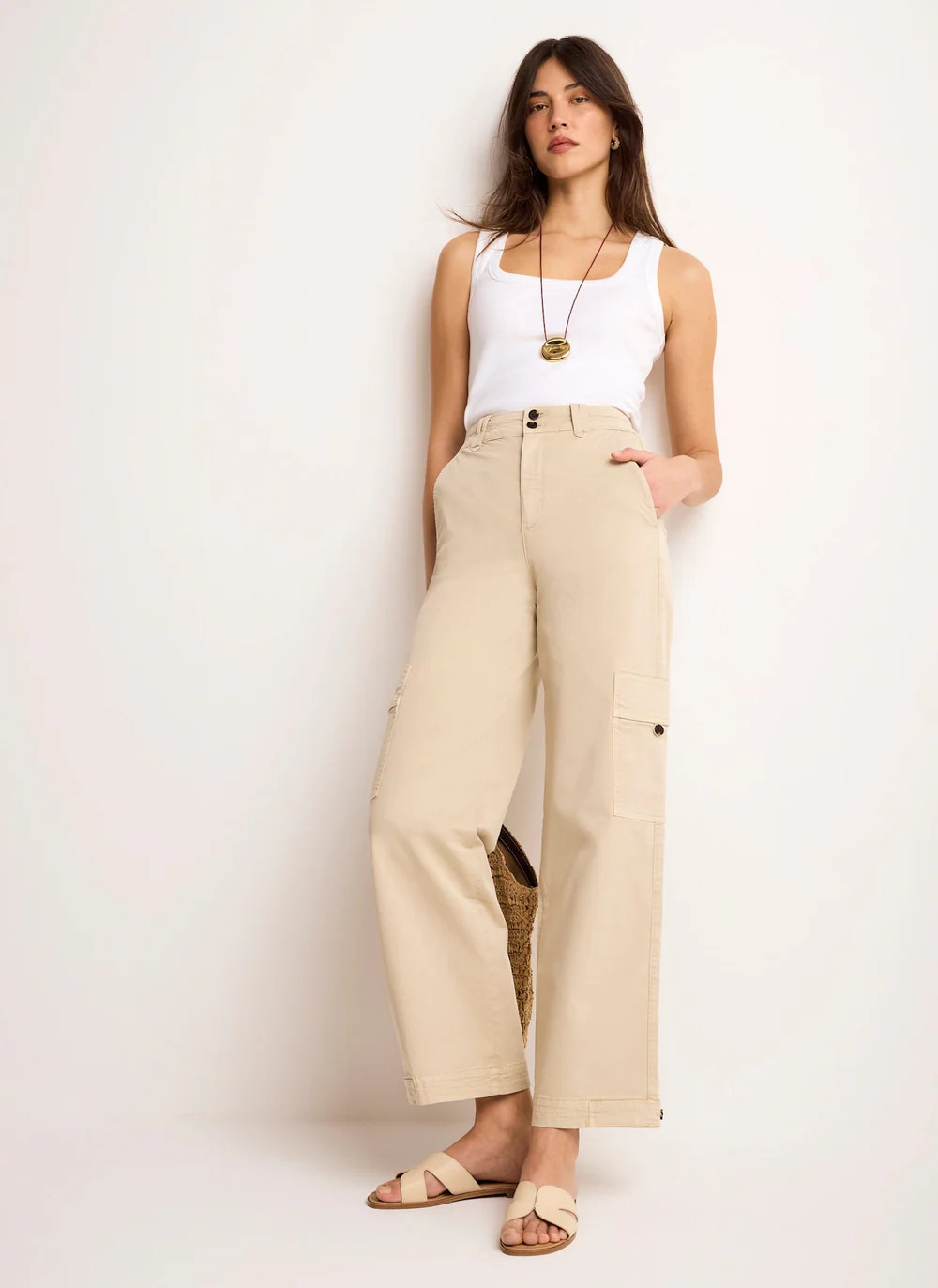 Neutral Straight Utility Chino Trousers | Mint Velvet