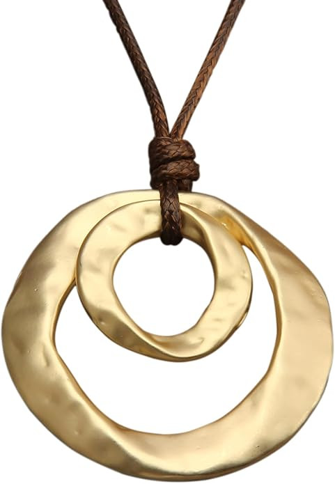 Boho Necklaces for Women Chunky Circle Necklace Layered Boho Circle Leather Choker Necklace Long ... | Amazon (US)