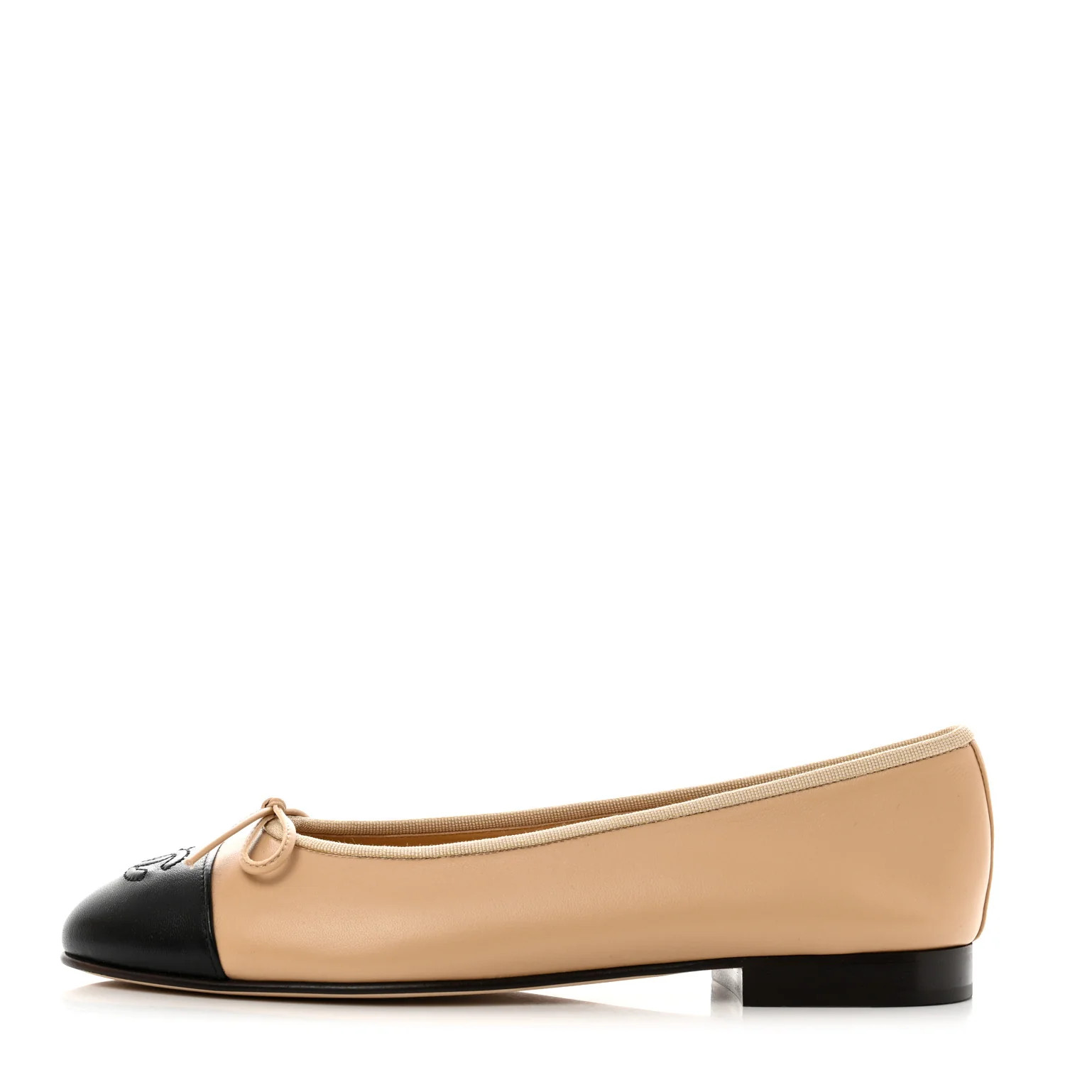 Lambskin Cap Toe CC Ballerina Flats 39 Beige Black | FASHIONPHILE (US)