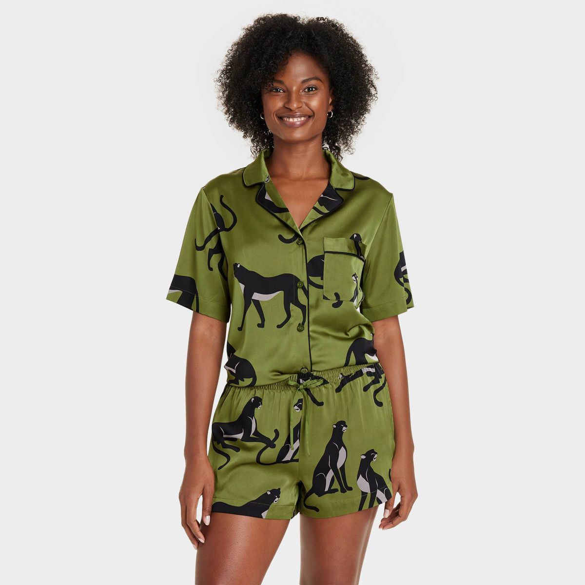 Women's Satin Notch Collar Short Sleeve and Shorts Pajama Set - Auden™ | Target