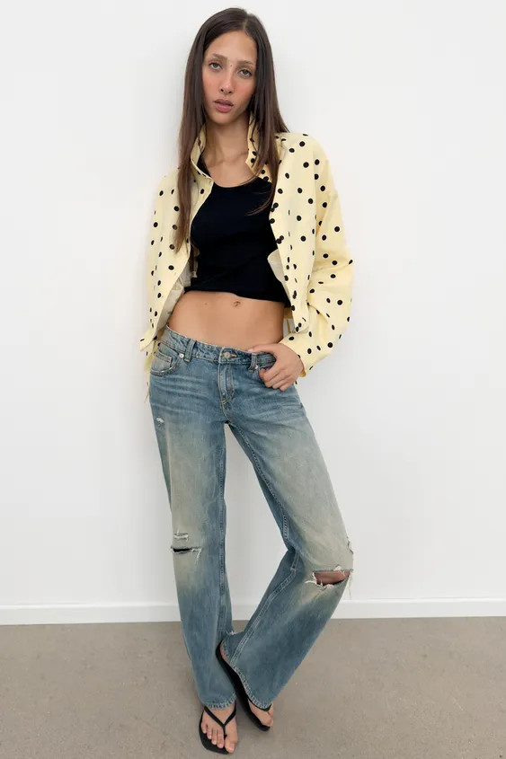 High neck long sleeve jacket. Side welt pockets. Adjustable ruched detail with drawstrings on the... | Zara US