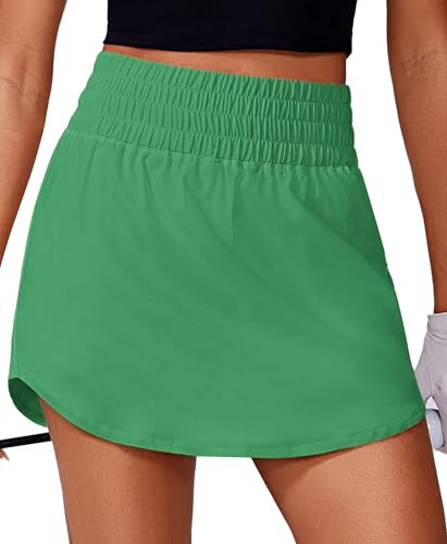 PINSPARK Tennis Skorts for Women Breathable Golf Skort High Waist Pickleball Skirts with Shorts Quick Dry Athletic Skirt, Green XL | Amazon (US)