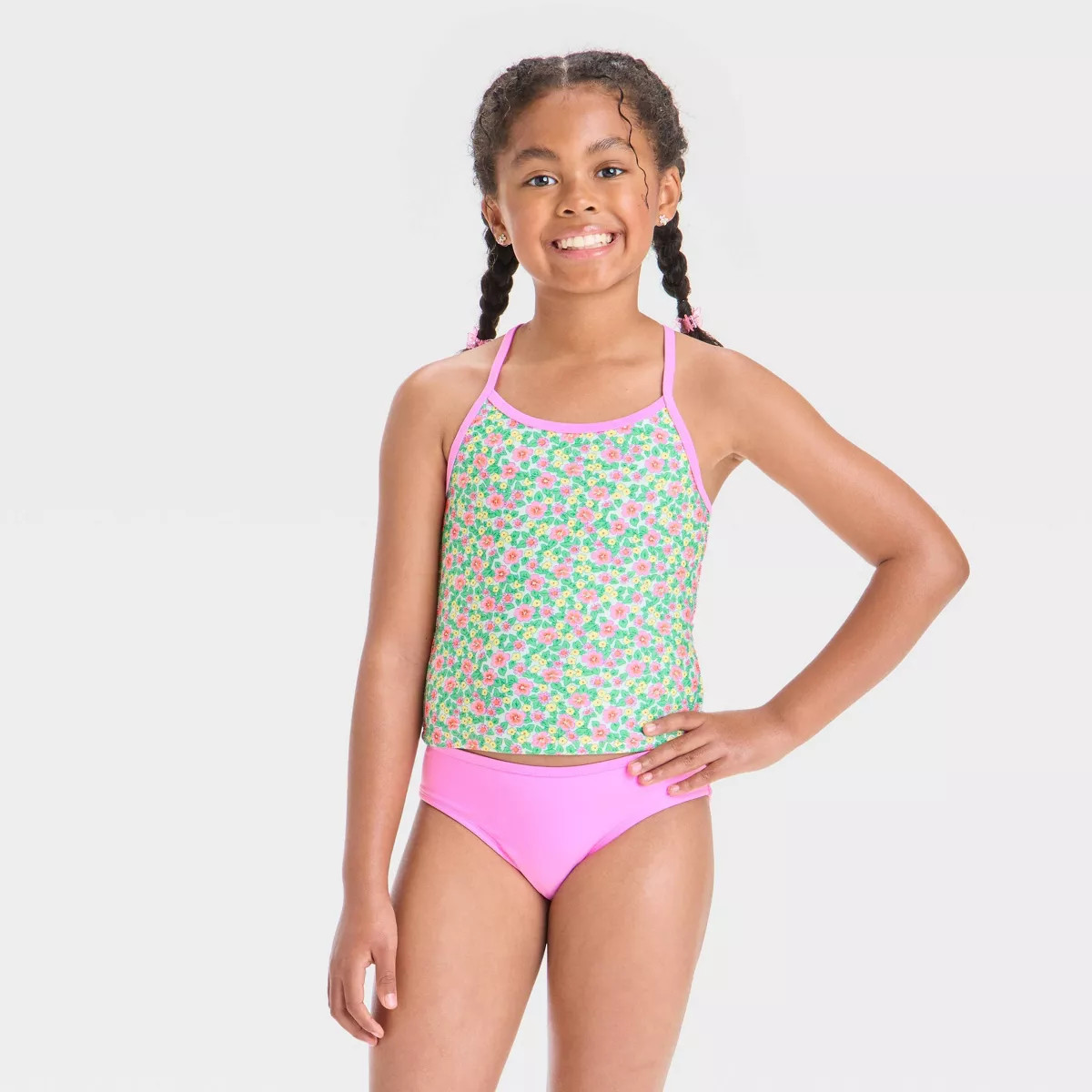 Girls' Floral Printed Tankini Set - Cat & Jack™ Pink | Target