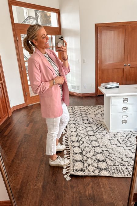 Wearing medium in this pink blazer! 