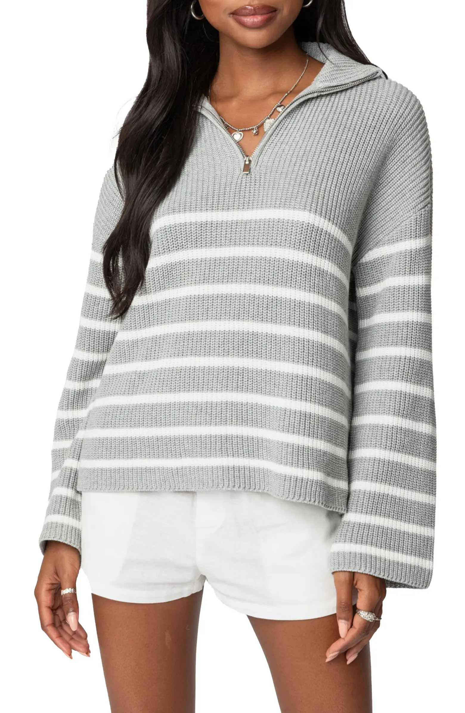 Stripe Oversize Quarter-Zip Cotton Sweater | Nordstrom