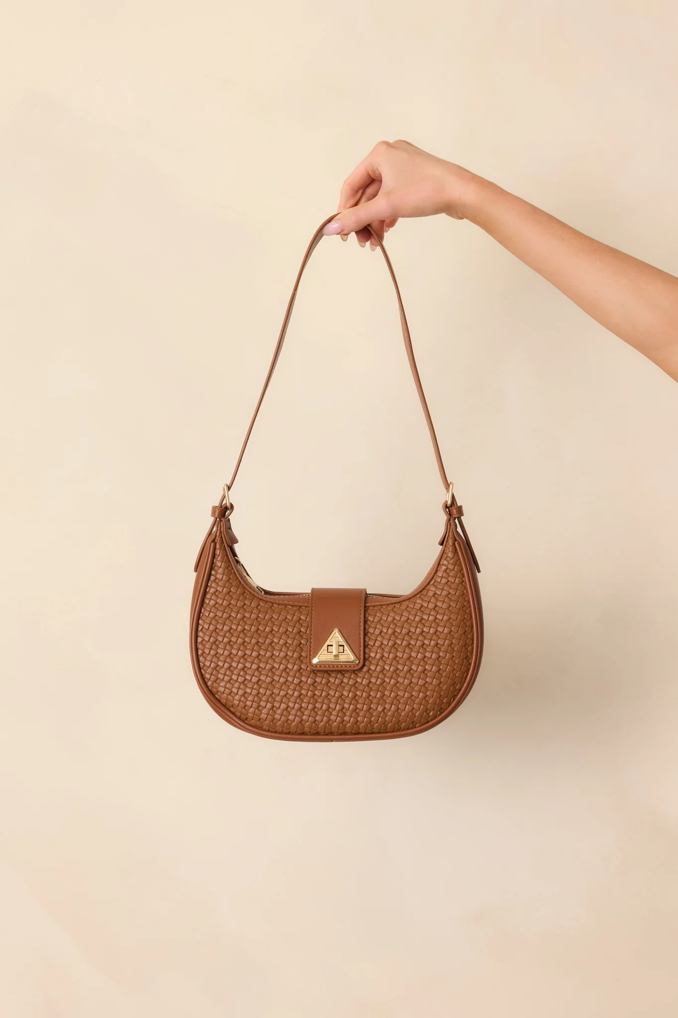 Trust Me On This One Cognac Brown Woven Faux Leather Handbag | Red Dress