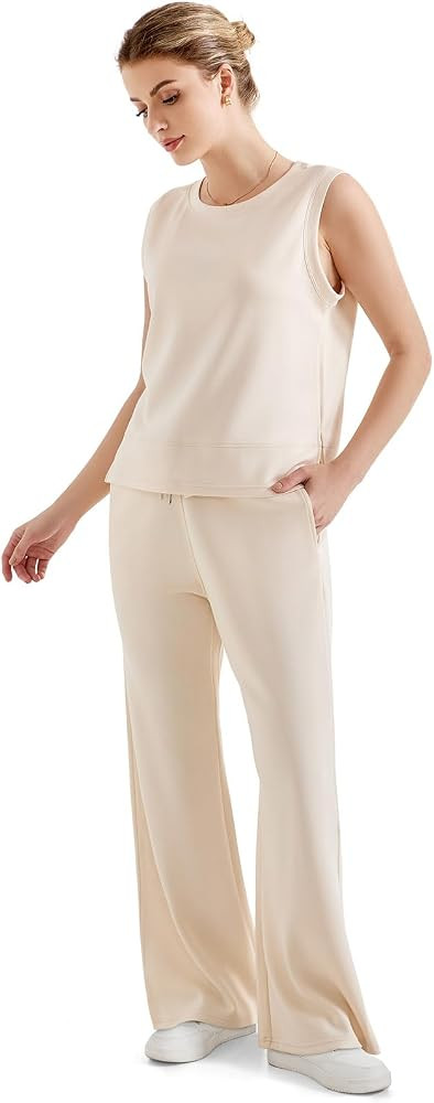 SUUKSESS Women 2 Piece Lounge Matching Sets Wide Leg Sweatpants Sleeveless Tops | Amazon (US)