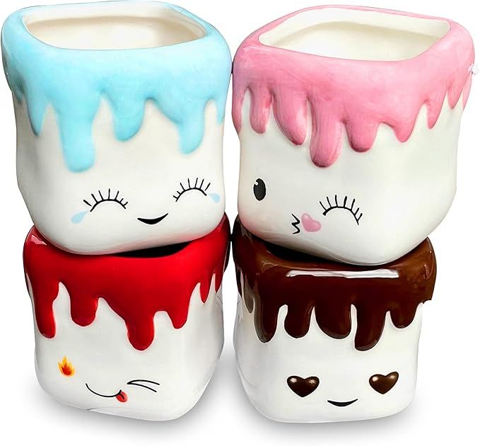 Gem Wares Hot Chocolate Shaped Marshmallow Mugs Set of 4 Kids Hot Cocoa Mugs with Unique Emojis a... | Amazon (US)