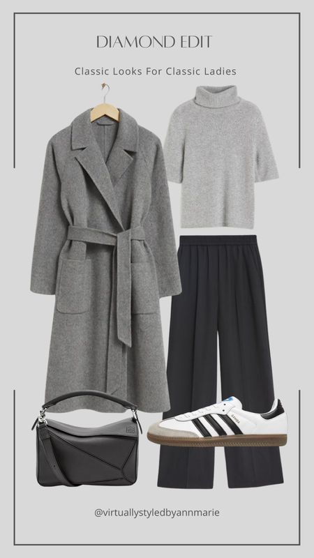 Styling adidas samba trainers for over 50s 

Grey tie belt coat, wide leg trousers, cashmere roll neck, Loewe puzzle bag 

#LTKover40 #LTKstyletip #LTKeurope