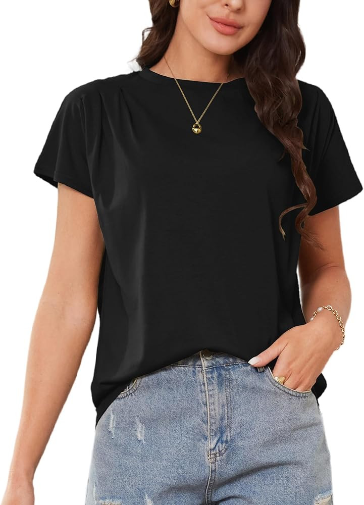 AOVDE Womens Short Sleeve Shirts - 2024 Summer Casual Cotton Crewneck T Shirts Basic Tees Tops | Amazon (US)