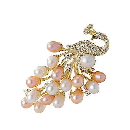 EMEGCY Peacock Pearl Brooch Pin 18k Gold Plated Peacock Rhinestone Brooches Pins Jewelry Gifts for Women | Amazon (US)