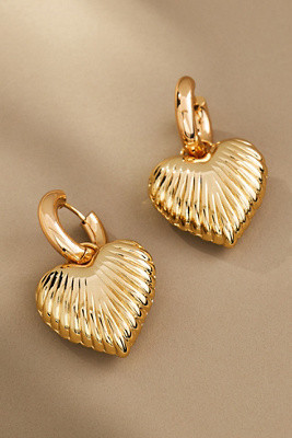 Ribbed Heart Charm Huggie Earrings | Anthropologie (US)
