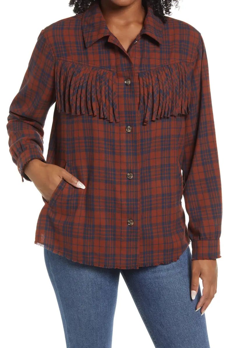 Plaid Fringe Detail Cotton Shirt Jacket | Nordstrom | Nordstrom