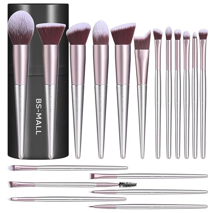 BS-MALL Makeup Brush Set 18 Pcs Premium Synthetic Foundation Powder Concealers Eye shadows Blush ... | Amazon (US)