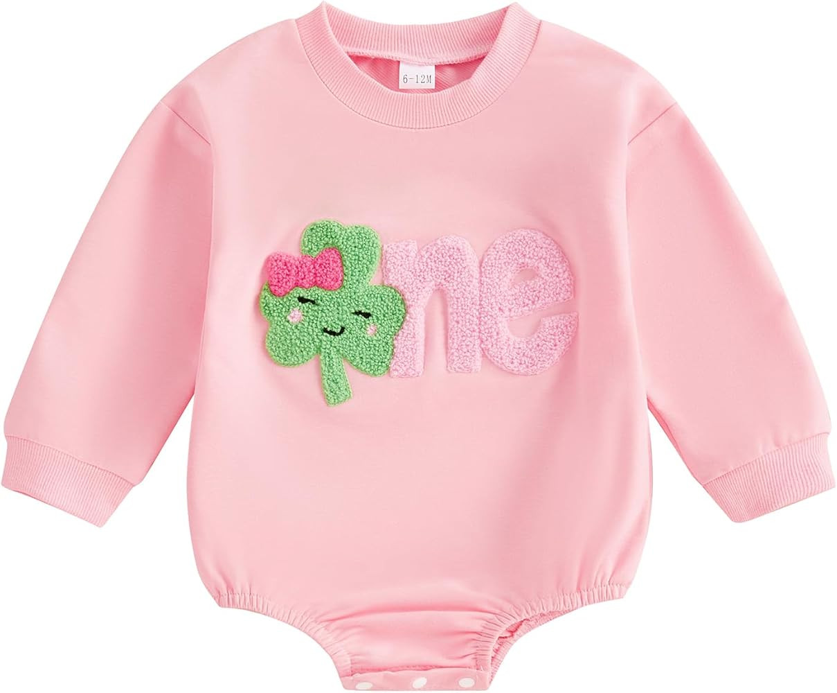 GOOCHEER Baby Girl St Patricks Day 1st Birthday Outfit Shamrock One Embroidery Sweatshirt Bubble ... | Amazon (US)