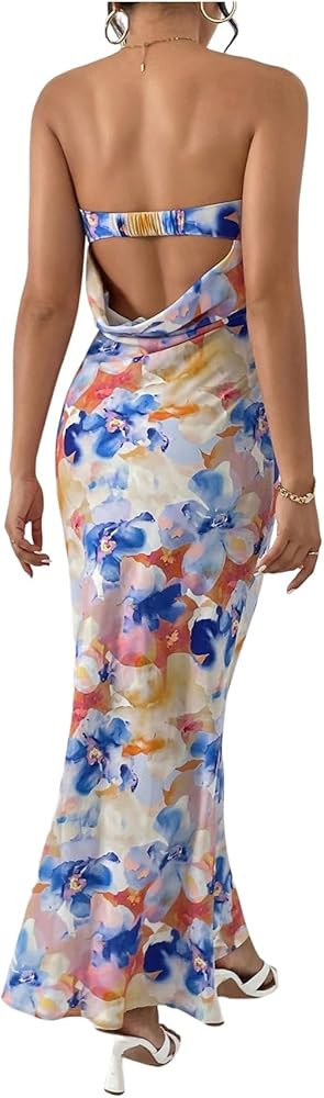 Floerns Women's Floral Cut Out Backless Strapless Tube Dress Summer Vacation Maxi Dresses | Amazon (US)