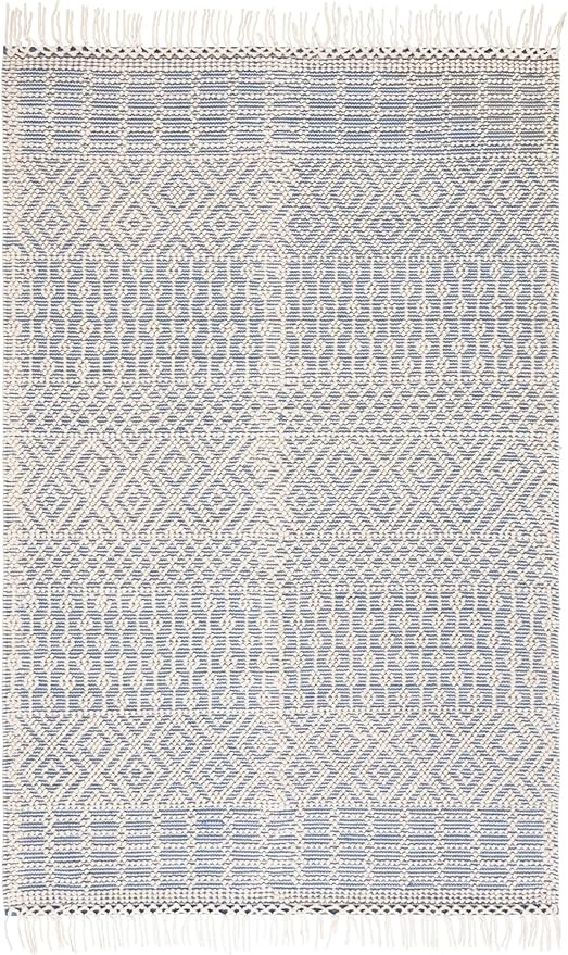 SAFAVIEH Natura Collection Area Rug - 5' x 8', Ivory & Blue, Handmade Moroccan Boho Wool Fringe, ... | Amazon (US)