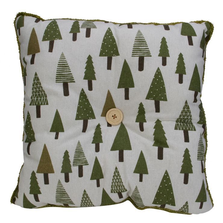 Northlight 15" Forest Green Tree Print Rustic Woodland Square Christmas Throw Pillow | Target