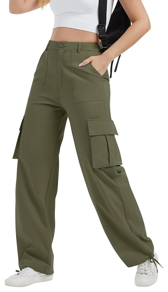 AVAMO Stretchy Cargo Pants for Women with Pockets High Waisted Baggy Wide Leg Y2K Lightweight Hik... | Amazon (US)