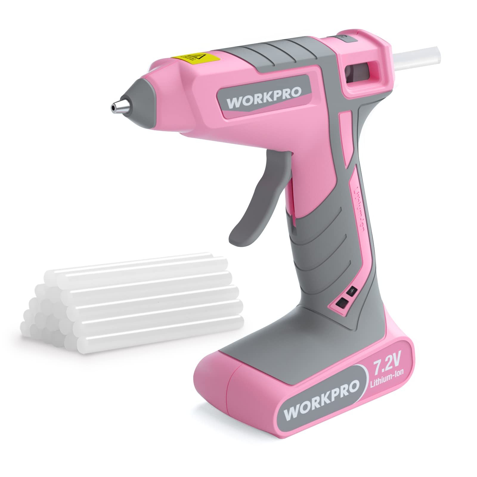 WORKPRO Pink Cordless Hot Melt Glue Gun, 7.2V Rechargeable Fast Preheating Glue Gun Kit with 20 P... | Amazon (US)