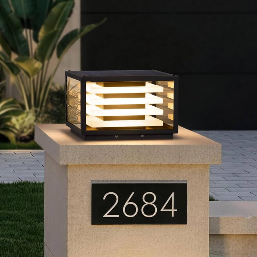 MVBT 11.8'' Solar Post Lights Outdoor, Glass Solar Pillar Lights Outdoor IP54 Waterproof, Square ... | Amazon (US)