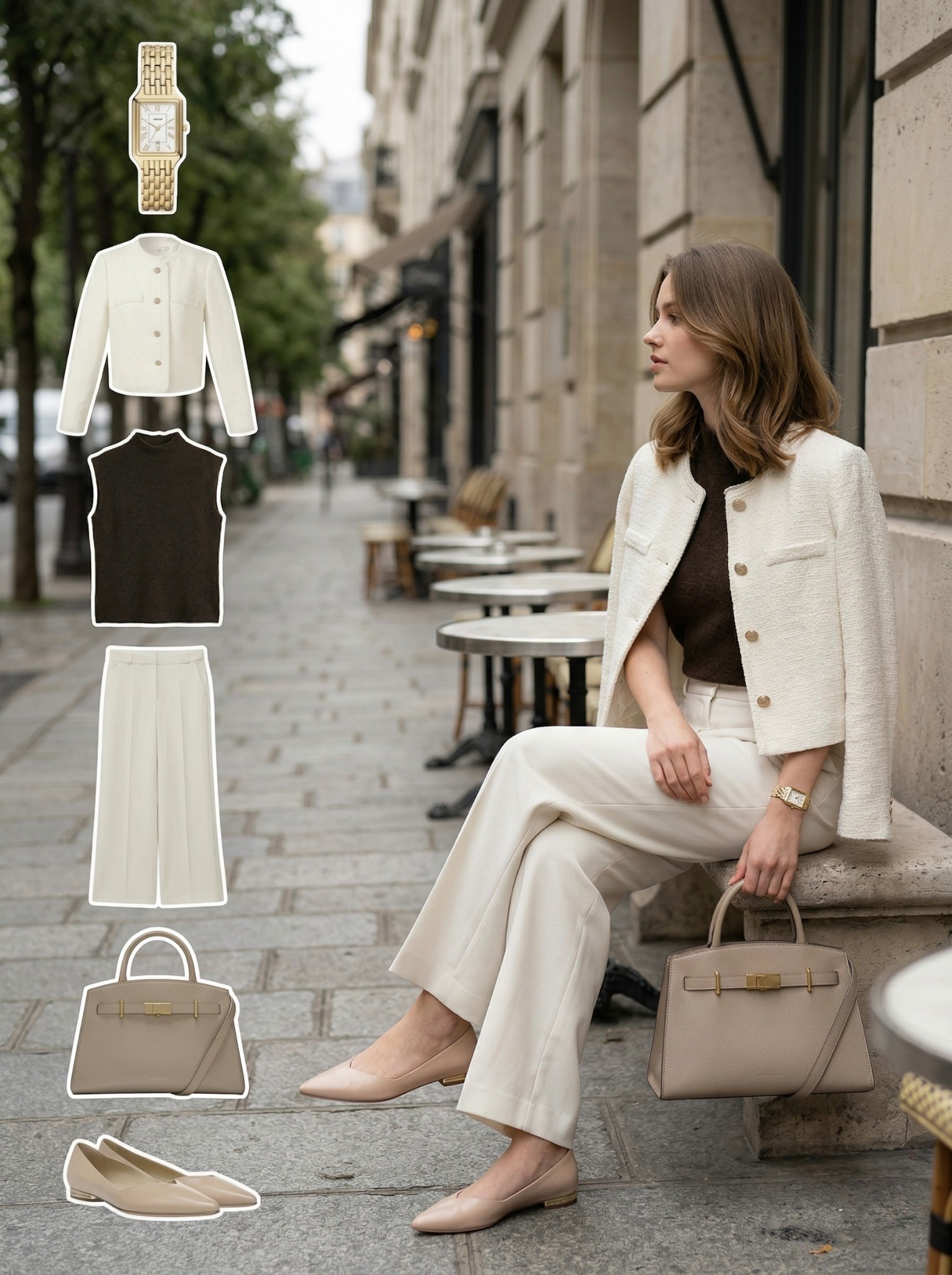 ☕️ Effortless Neutrals with a Parisian Edge ☕️

A timeless neutral look elevated with soft textures and rich contrast. The structured cream jacket adds polish, layered over a deep brown knit for warmth and depth.

Tailored cream trousers keep the silhouette clean and elongated, while nude flats bring comfort without sacrificing elegance. The taupe structured bag ties everything together for that refined, everyday luxury feel.

✨ Style Details:
• Cropped cream jacket for a polished finish  
• Deep brown knit top for contrast and warmth  
• Tailored cream trousers for a sleek silhouette  
• Nude flats for effortless sophistication  
• Structured taupe bag for a cohesive neutral palette  
• Gold watch for a subtle luxe touch  

Minimal, refined, and endlessly chic 🤍

#LTKStyle #LTKWorkwear #LTKMinimal

#LTKootd #LTKgrwm #LTKSeasonal
