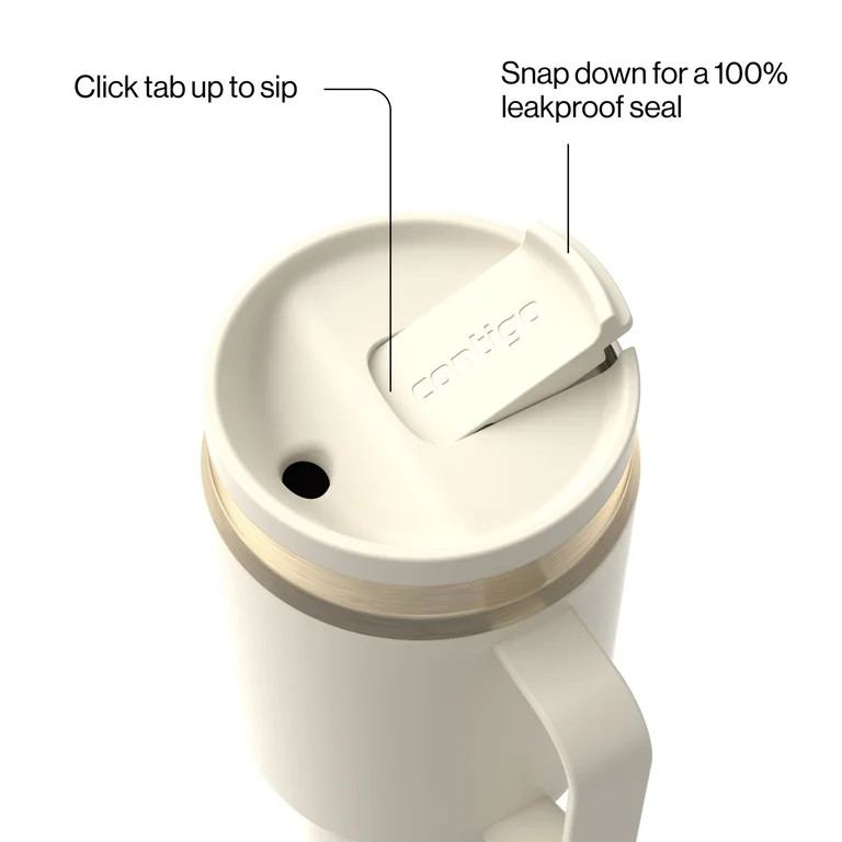Contigo SnapSeal Leakproof Stainless Steel Reusable Water Bottle Tumbler with Side Handle, Cream/... | Walmart (US)