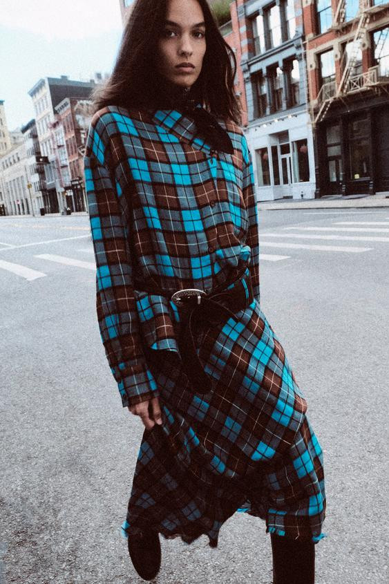 Zara - Plaid Wrap Shirt - Brown-Blue - Xs - Woman | Zara US