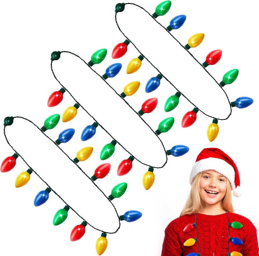 JOYIN 3 PCS Christmas LED Light Up Bulb Necklace Christmas Holiday Accessories Party Favors 12 LE... | Amazon (US)