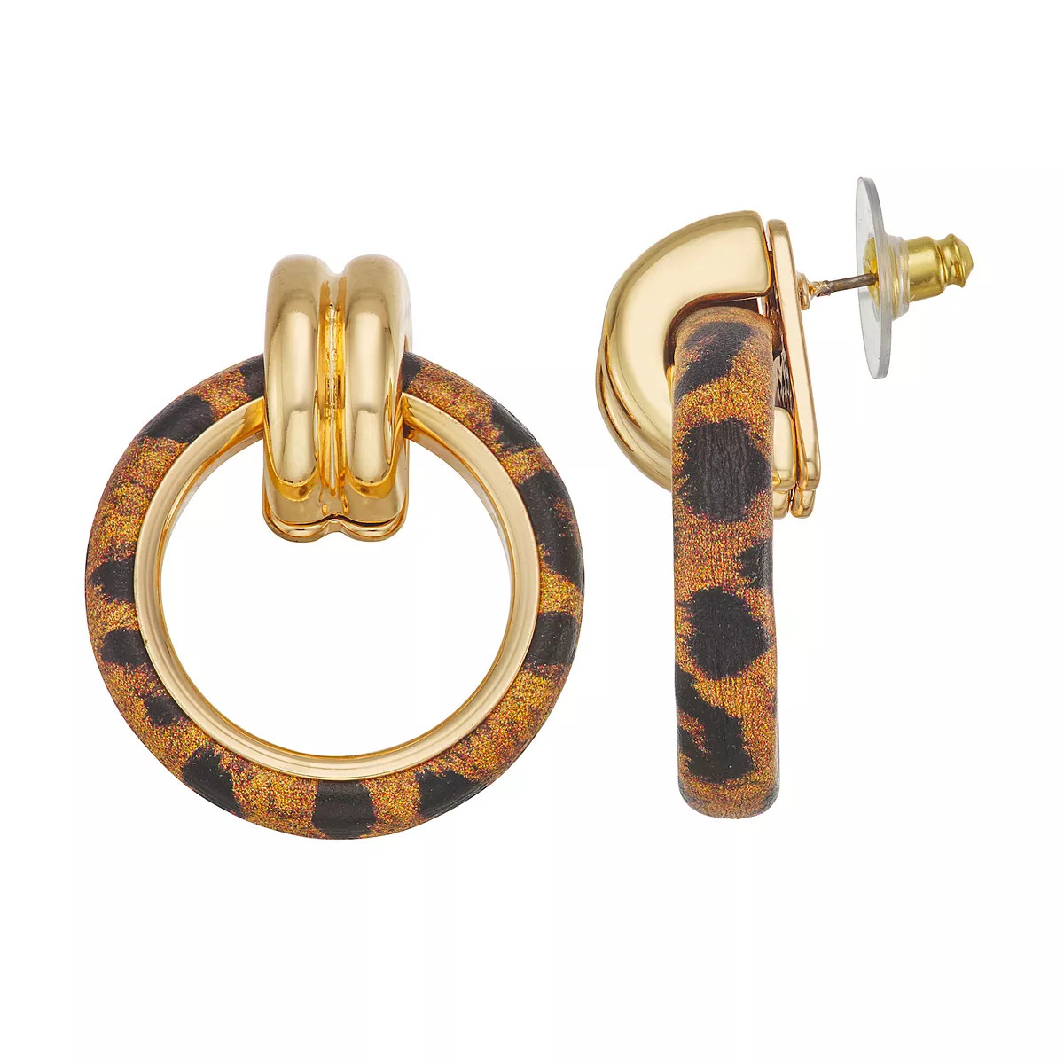 Nine West Gold Tone Cheetah Print Door Knocker Post Earrings | Kohl's