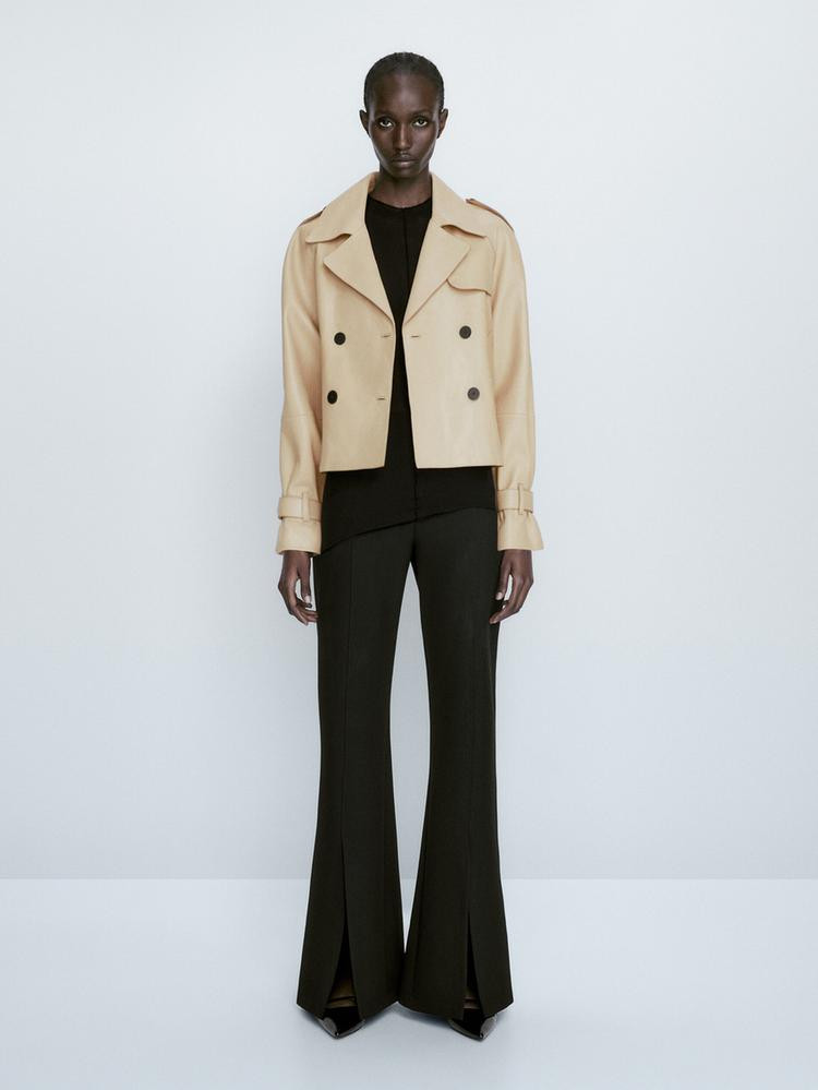 Cropped nappa leather trench coat | Massimo Dutti US