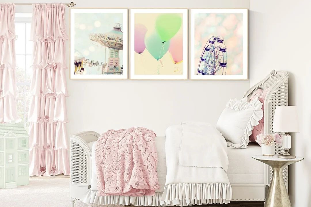 Pastel Artwork Set of 3 Prints Little Girl Nursery Room Wall - Etsy | Etsy (US)